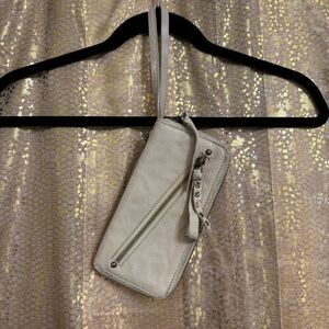 Free People Taupe Leather Canvas Boho Zip Wristlet Wallet Used